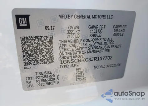 2018 Chevrolet Tahoe C1500 Lt из США, поврежденный, VIN 1GNSCBKC3JR137702